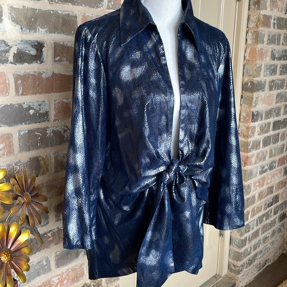MISHCA Shimmer Reptile Print Tie Front Jacket Size Large - Picture 3 of 10